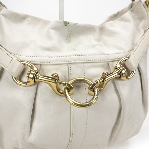 COACH Hampton White Ivory Belted/Pleated Hobo Shoulder Bag - K0693-10205 - Picture 4 of 16